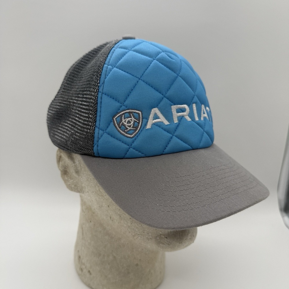 Ariat Snapback Hat Quilted Gray Blue Mesh Western Cowboy‎